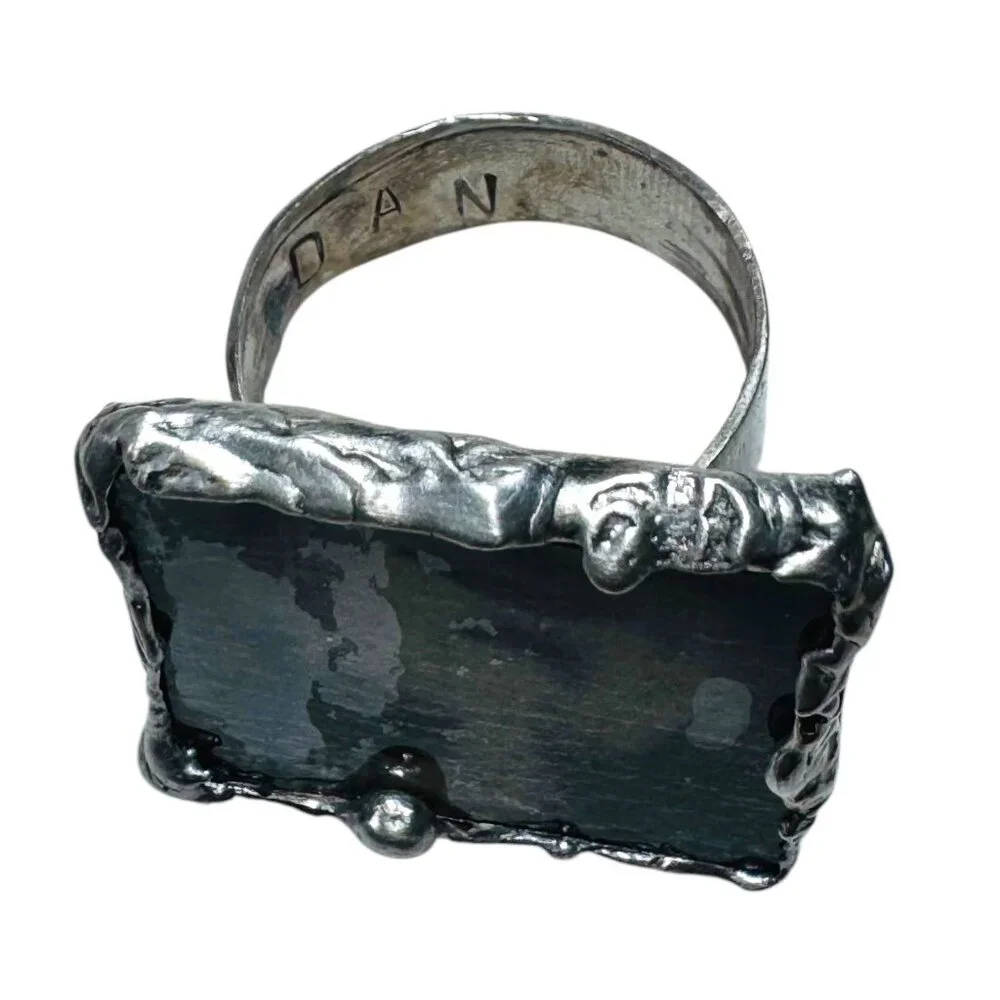 Handcrafted Artisan Silver & Glass Statement Ring Abstract Woman Portrait Design - Picture 6 of 17